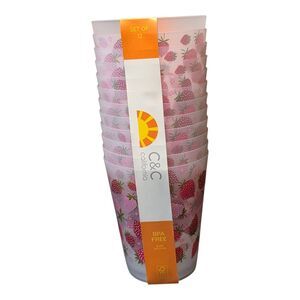 C&C California Strawberry Plastic Tumblers 16oz 12pc Set Outdoor Drinkware